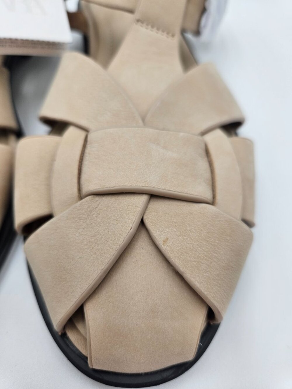 NWT + Dust Bag ZARA Leather Cage Fisherman Sandals | Sandy Brown | Size 7.5 - Picture 10 of 12